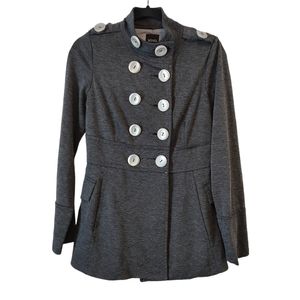 *XOXO Y2K Gray Knit Fitted Peplum Pea Coat Large Button Military Style Small 90s